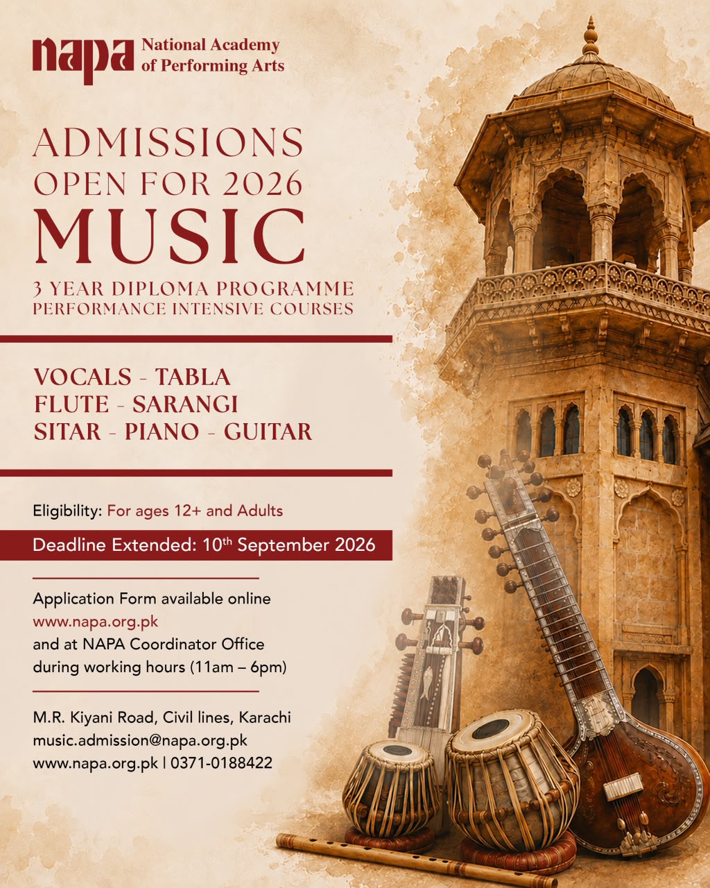 NAPA Music Admissions 2026