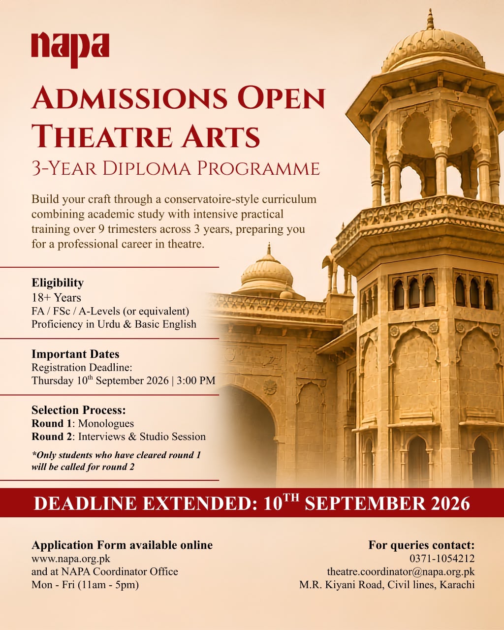 NAPA Theatre Arts Admissions 2026